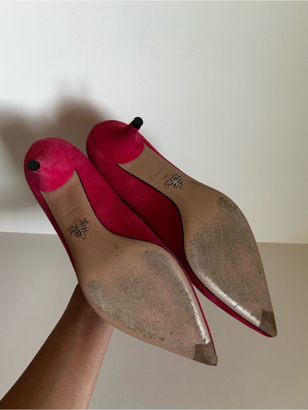 Prada Fuchsia Suede Pointed-Toe Kitten Heels with Crystal Strap - Picture 4 of 4
